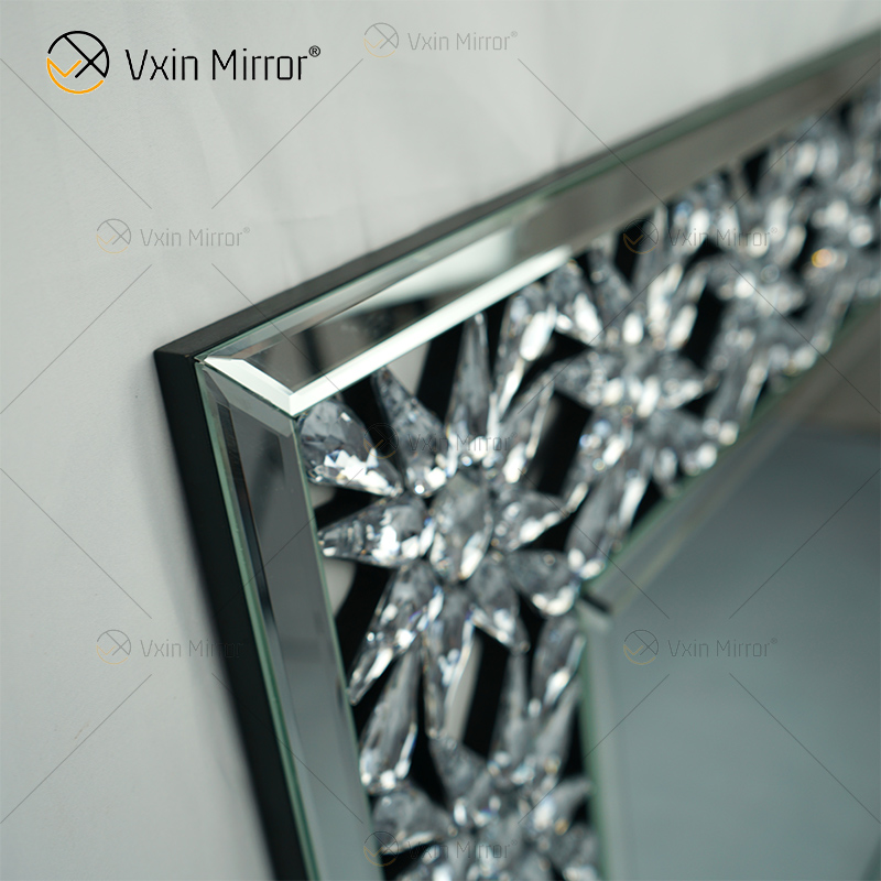 Fábrica al por mayor elegante WXM-1095 decoración moderna para el hogar espejo de pared decorativo de cristal plateado