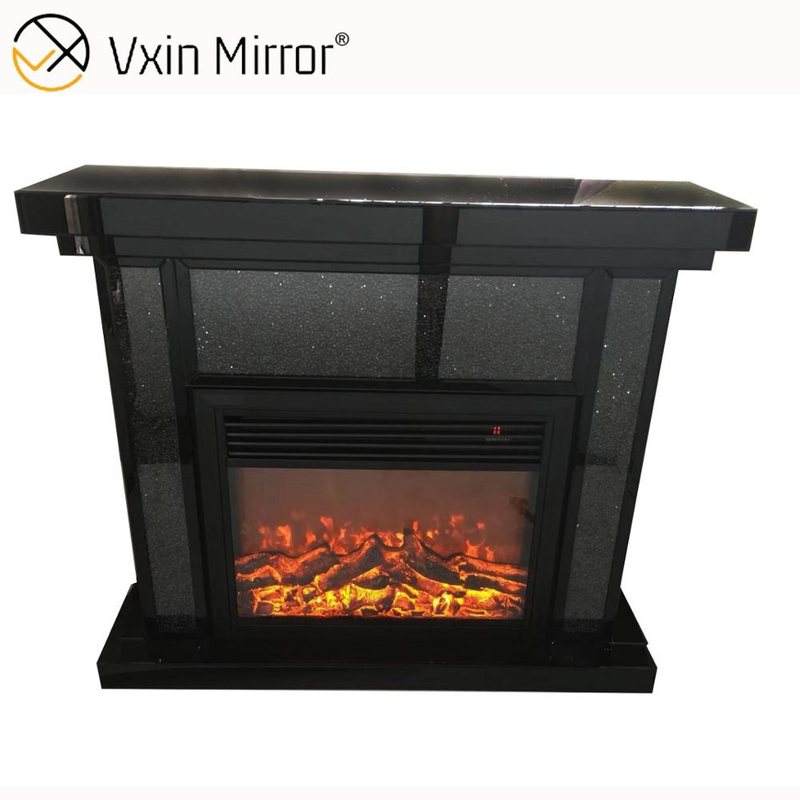 Chimenea de espejo de diamante triturado de cristal de lujo para interiores con inserto de viento caliente en muebles de sala de estar WXWF-042