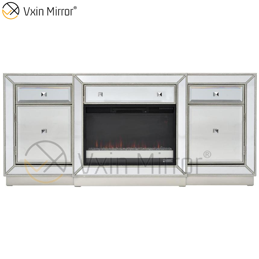 Muebles de espejo Vxin, soportes de TV para chimenea con espejo de champán y diamante triturado, soportes de armario con inserto de cristal