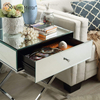 Vanity Modern WXF-046, muebles de acero inoxidable plateado, mesita de noche de cristal con 1 cajón, mesita de noche con espejo