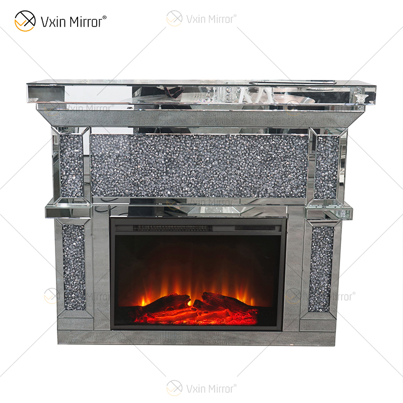 WXF-2131 Diamante Espejo inteligente Chimenea Control remoto Estufa inteligente Venta caliente 48 pulgadas Interior SILVER FIRE Estilo de hierro