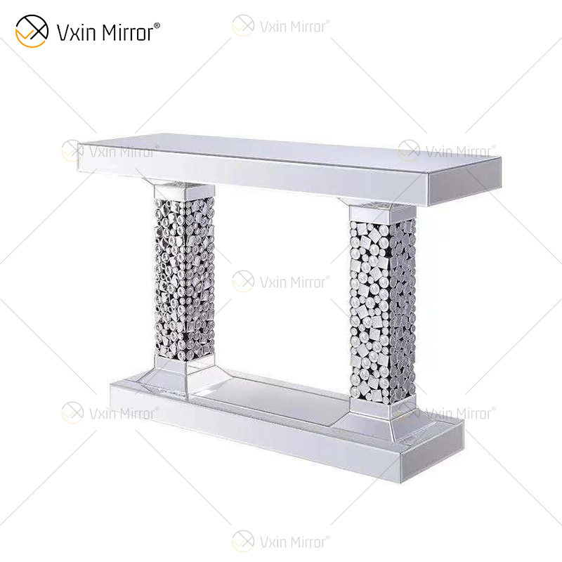 Traje de acrílico de alta calidad, espejo de pared de cristal grande plateado, mesa auxiliar, mesa de centro, juegos de cristal para sala de estar