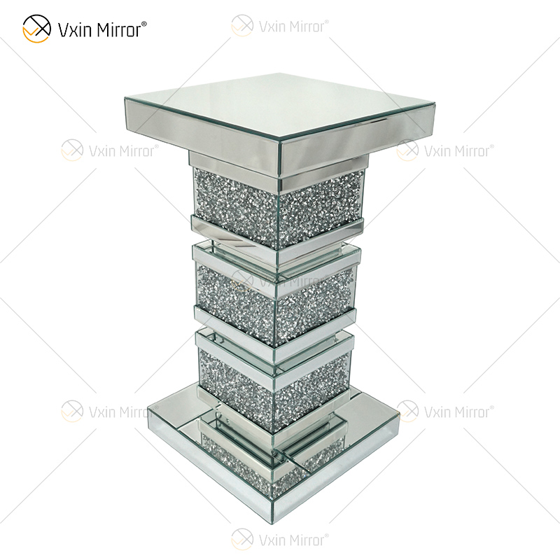 Vxin elegante WXF-135 decoración del hogar mesa auxiliar de diamantes triturados mesa auxiliar de muebles de espejo plateado