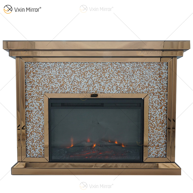 WXWF-020 multicolor de lujo, plata, diamante triturado, cristal blanco, espejo para sala de estar, chimenea interior