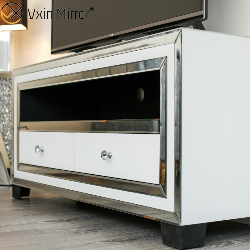 Vxin Mirror WXWF-790 Mueble Moderno Blanco Plata Vidrio TV Gabinete Soportes