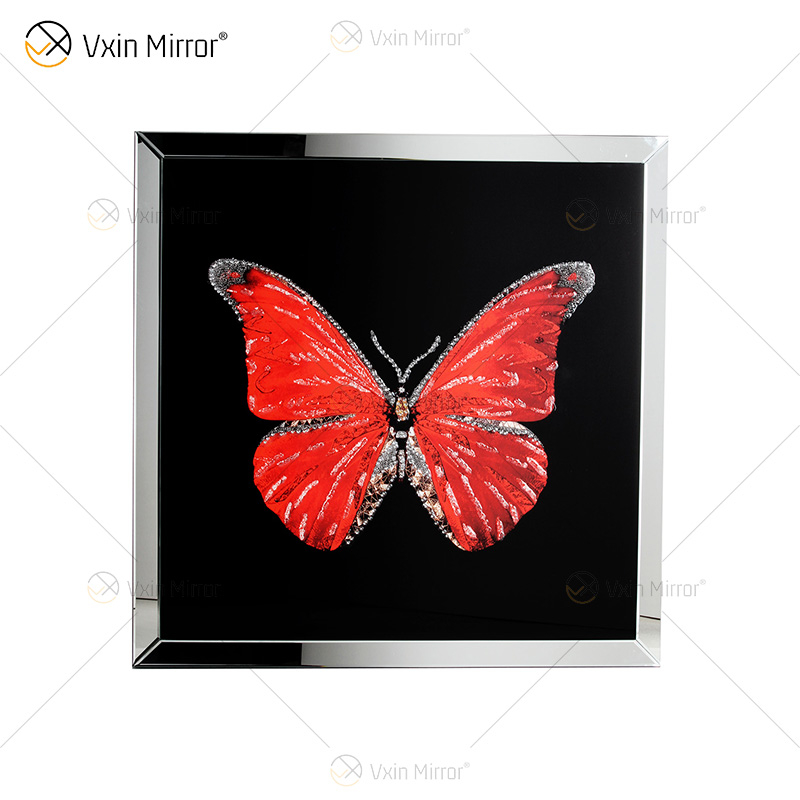 Vxin WXMA-58, pintura de porcelana de cristal, marco cubierto de mariposa de resina, espejo decorativo, arte de pared