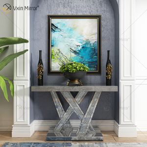Venta directa de fábrica WXWF-513 Diamond Crush Mirror Console Table Crystal Muebles para el hogar Glass Console Table