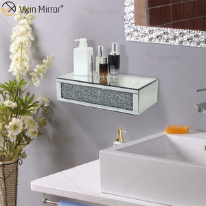 Vxin Factory Supply WXF-153 Decoración de pared plateada Estante de pared rectangular con espejo de diamante triturado plateado