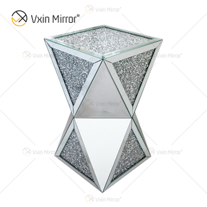 Venta caliente de fábrica WXF-081 Mesa auxiliar de diamante de plata Mesa auxiliar con espejo de lujo moderno 3D