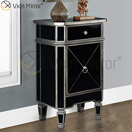 Gabinete de armario con espejo para sala de estar de vidrio negro con espejo VXin