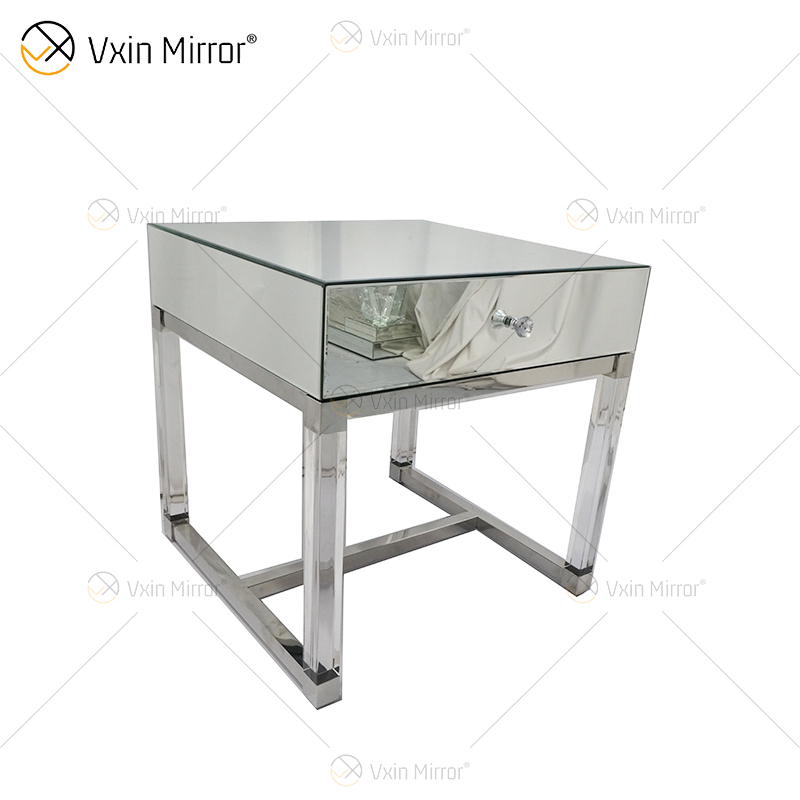 Vanity Modern WXF-139-2 Muebles de vidrio acrílico plateado Mesita de noche con cajones Mesita de noche con espejo para dormitorio
