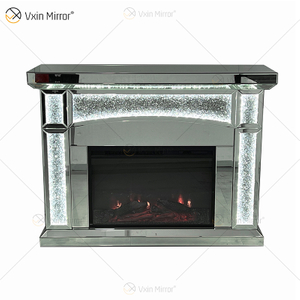 Nuevo diseño WXMF026-1 LED plata cristal sala de estar espejo chimenea con inserto interior