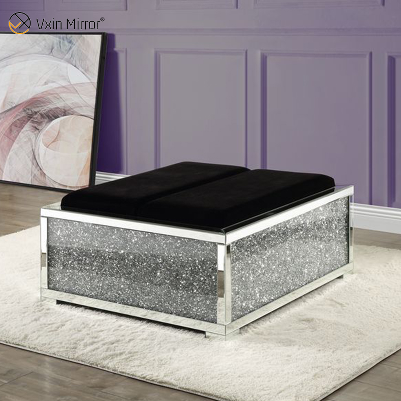 Moderna mesa de centro con espejo WXF-601, mesa auxiliar brillante para juego de sala de estar con sofá para juego