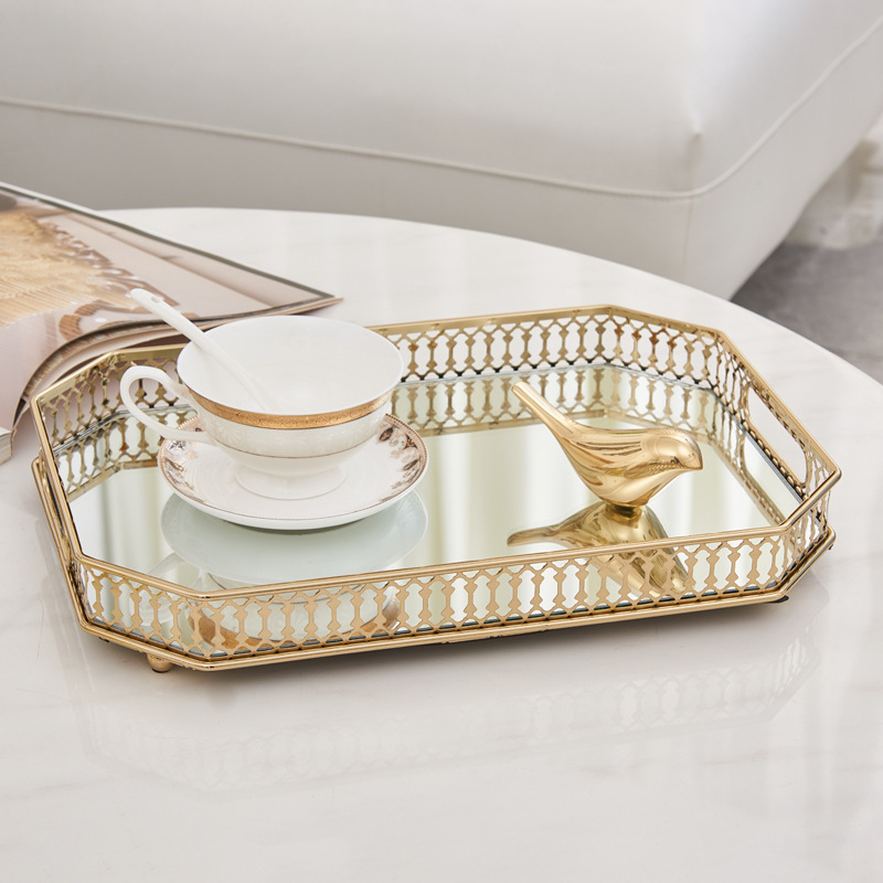 Venta caliente Vxin Espejo WXT-202203 Decoración moderna Marco de metal dorado Bandeja de espejo Bandeja de espejo 6 Tamaño