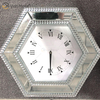 Gran oferta, reloj con espejo moderno, reloj con espejo hexagonal plateado, decoración de diamantes triturados, reloj de pared con espejo