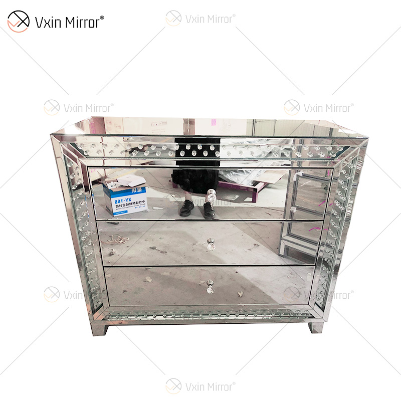 WXF-2140 Cuentas octogonales LED Moda simple Tres cajones LED Gabinete Partido Espejo LED Enchufe personalizado