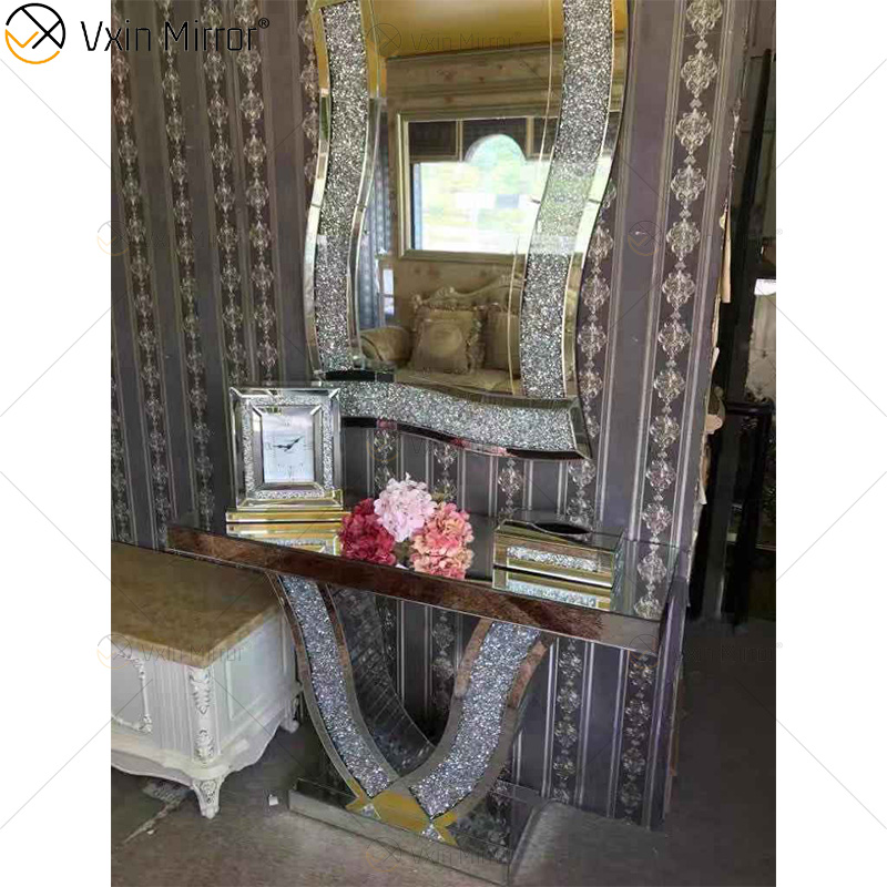 Muebles de espejo Vxin, mesa de consola de espejo de diamante triturado moderno, muebles de mesa