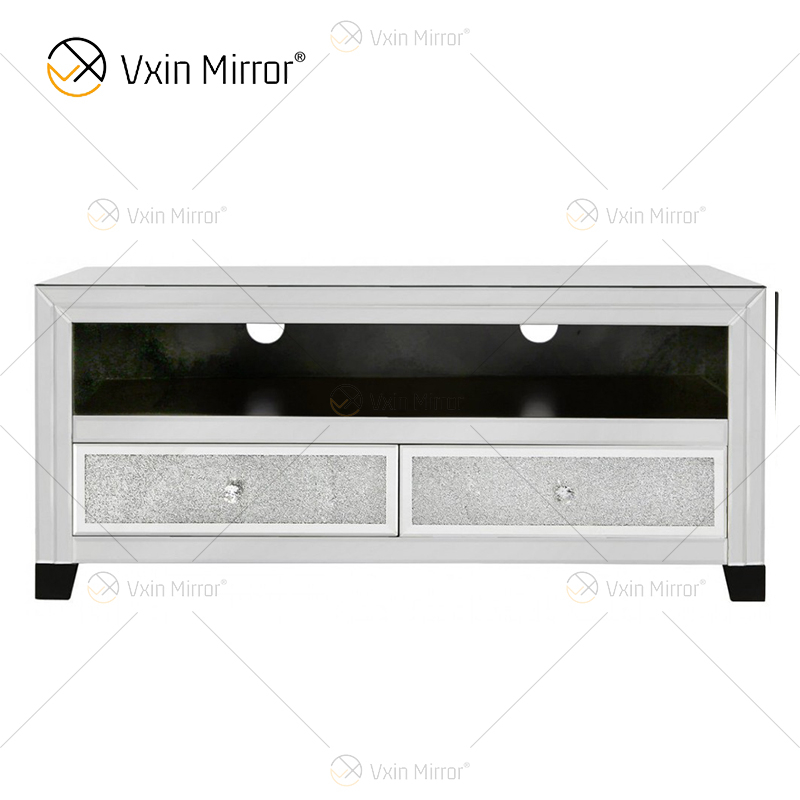 Muebles de espejo Vxin, soportes de gabinete de TV plateados con cajones de diamante triturado 2