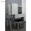 Tocador de plata de diamante triturado moderno de suministro de China con taburete 2 cajones con espejo de cuerpo entero