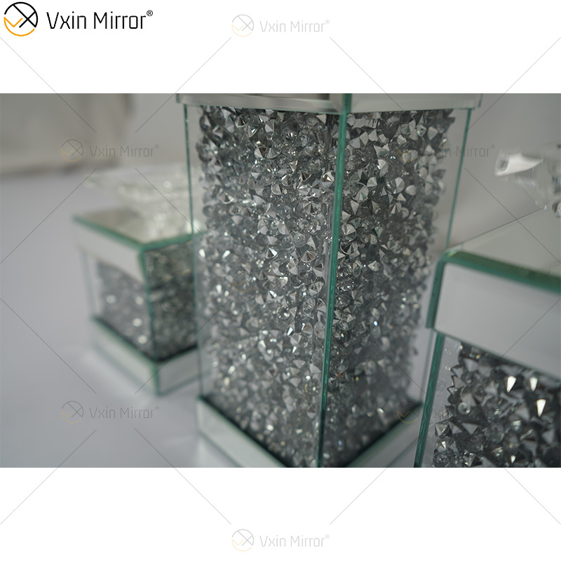 Vxin Mirror WXCH-078 Cristales flotantes plateados Portavelas de candelabro espejado