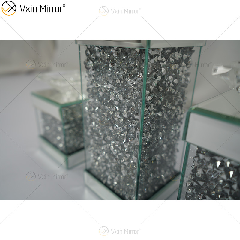 Vxin Mirror WXCH-078 Cristales flotantes plateados Portavelas de candelabro espejado