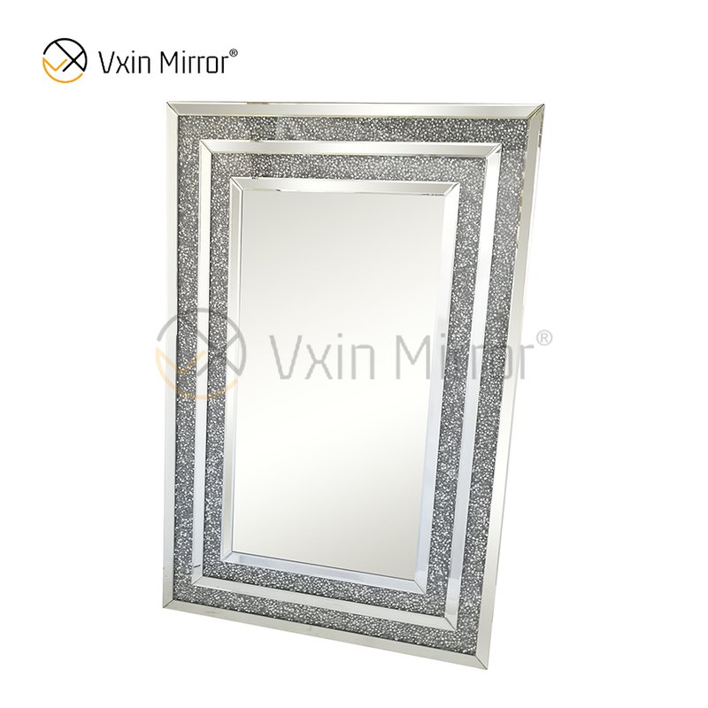 WXM-1776 Decoración de pared Espejo colgante de pared de cristal de diamante triturado plateado