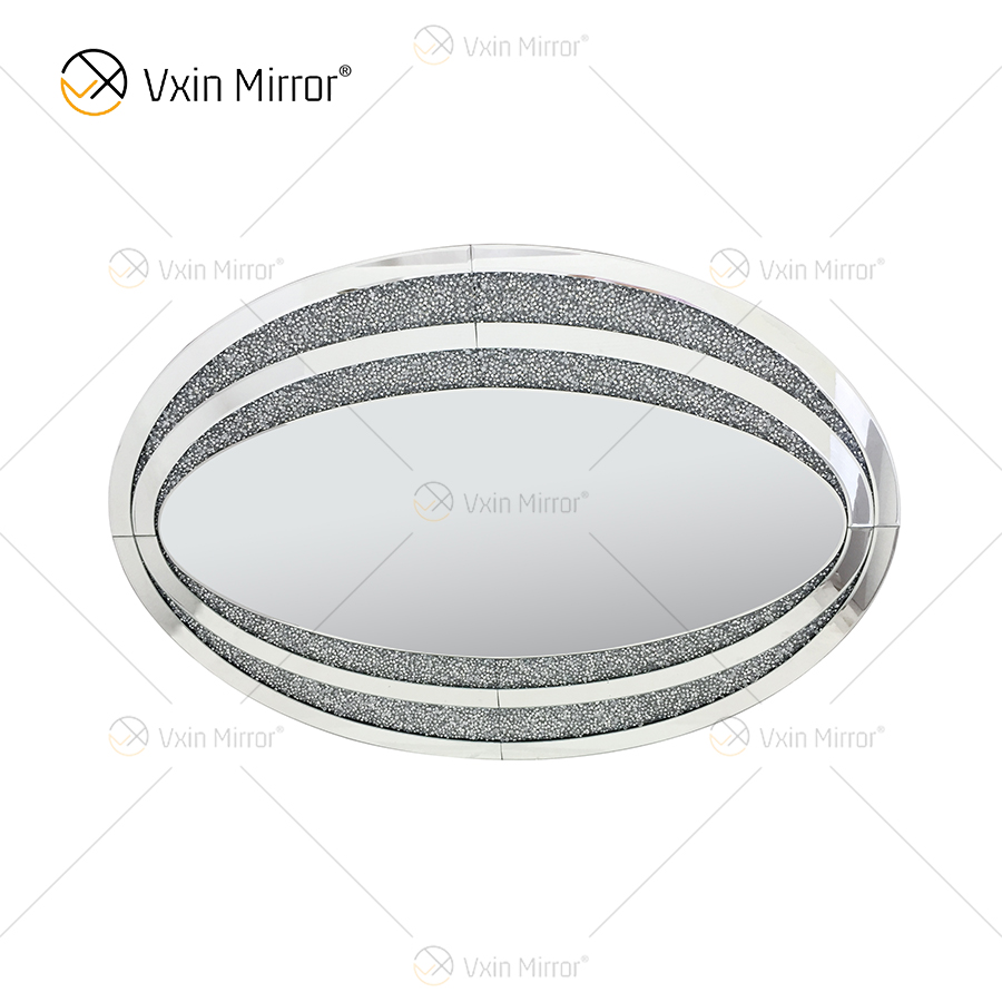 Factory Direct Oval WXM-1765 Elegante decoración de pared Silver Diamond Mirror
