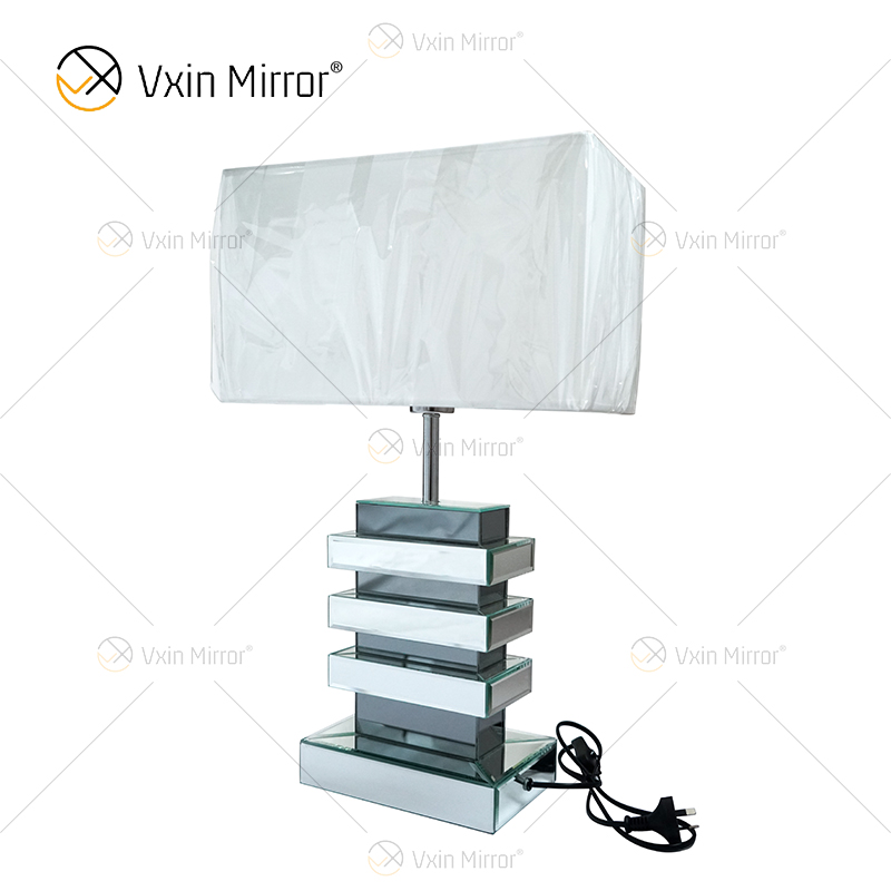 Venta al por mayor WXL-001 Modern Silver Grey Mirrored Lamp Table White Shade para lámpara de espejo de dormitorio