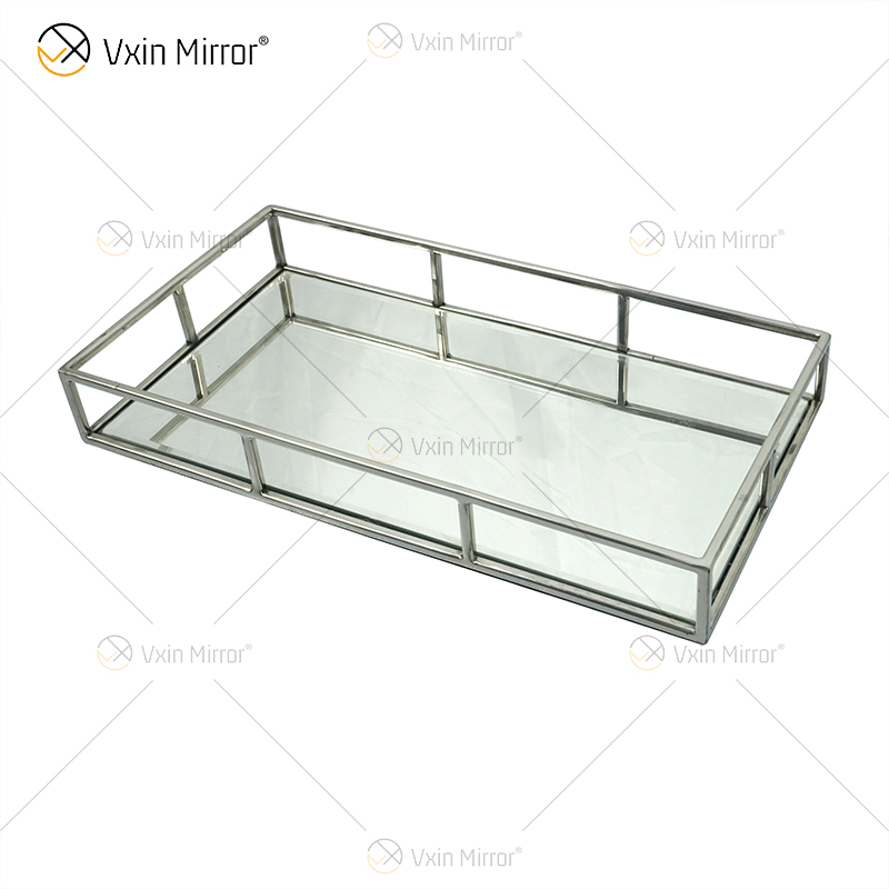 Venta caliente Vxin Espejo WXT-005 Decoración moderna Marco de acero inoxidable plateado Bandeja con espejo 2 Tamaño