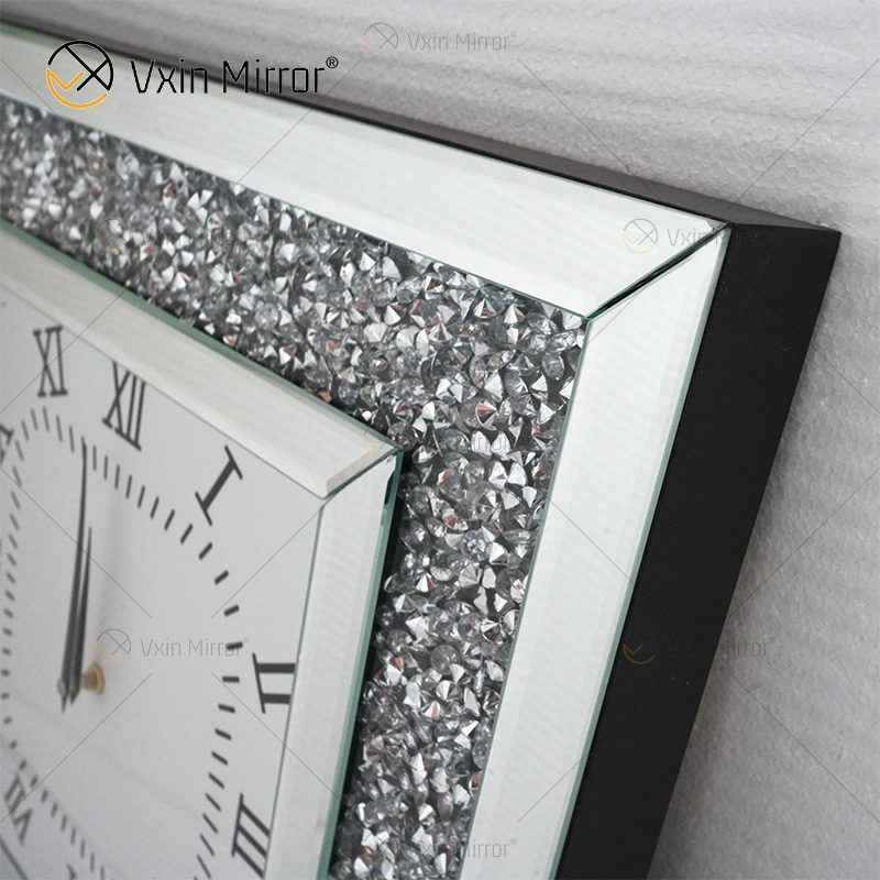 Reloj Espejo WXMC-011 Reloj Decorativo Plateado Con Diamante Triturado