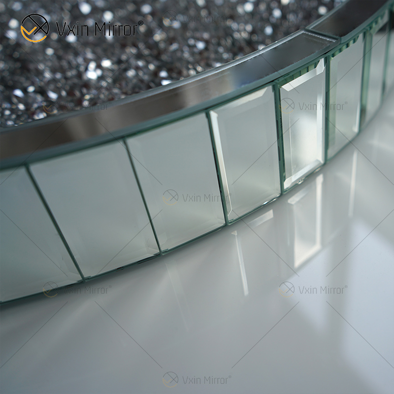 Gran oferta WXMT-015 bandeja redonda con espejo de diamante triturado de plata de decoración moderna