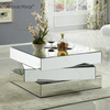 Vxin WXF-2138 Mesa de centro con espejo de geometría de diamante triturado brillante en 3D plateada cubierta con diamantes