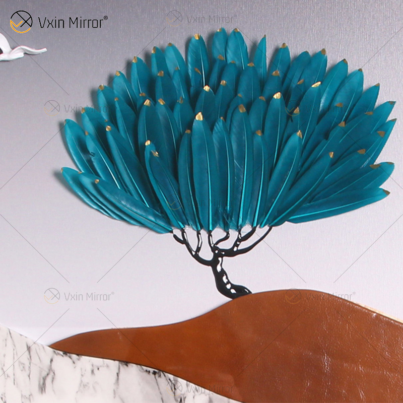 Estilo antiguo Vxin WXPA-003 árboles simples pintura enmarcada espejo pared arte pluma colgante imagen para sala de estar conjunto para la venta