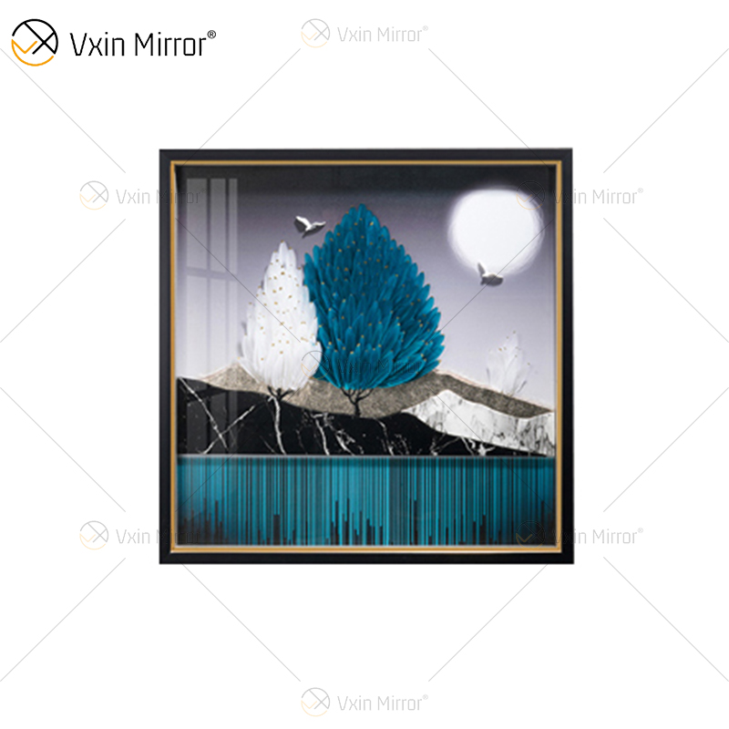 Estilo antiguo Vxin WXPA-003 árboles simples pintura enmarcada espejo pared arte pluma colgante imagen para sala de estar conjunto para la venta