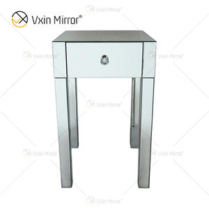 Vanity Modern WXF-046 Muebles de plata Mesita de noche de cristal con 1 cajón Mesita de noche con espejo