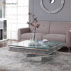 Vxin WXF-158 Mesa de centro con espejo cuadrado de diamante triturado brillante en 3D Mesa de vidrio templado plateado