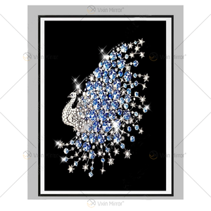 Pantalla de marco de aluminio de lujo, pintura de porcelana de cristal de pavo real, fondo de sofá, pintura colgante de pared, decoración de sala de estar