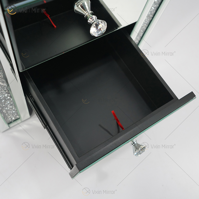 Vxin WXWF-716 Mesita de noche acrílica moderna para el hogar con 3 cajones Mesita de noche con espejo