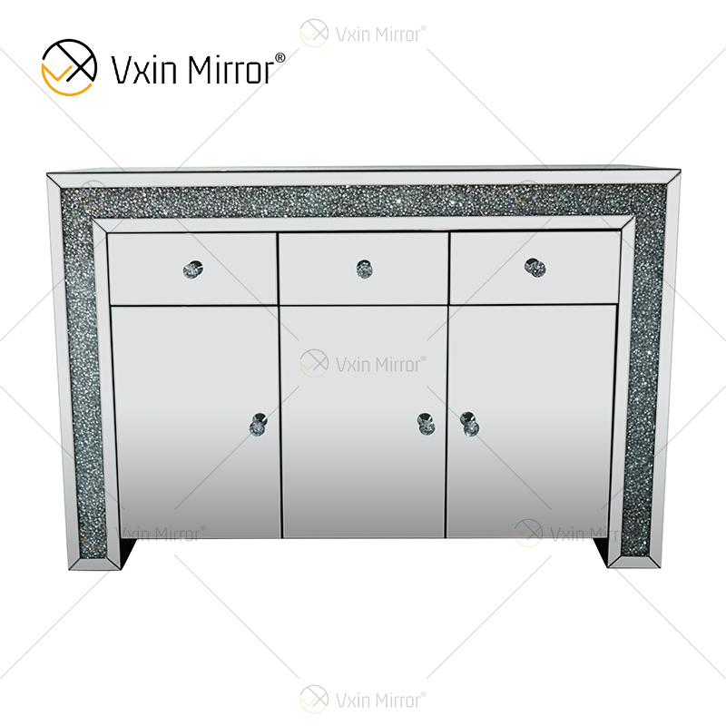 Elegante decoración para el hogar WXF-099 Mueble de sala de estar con espejo de plata con cajones Muti