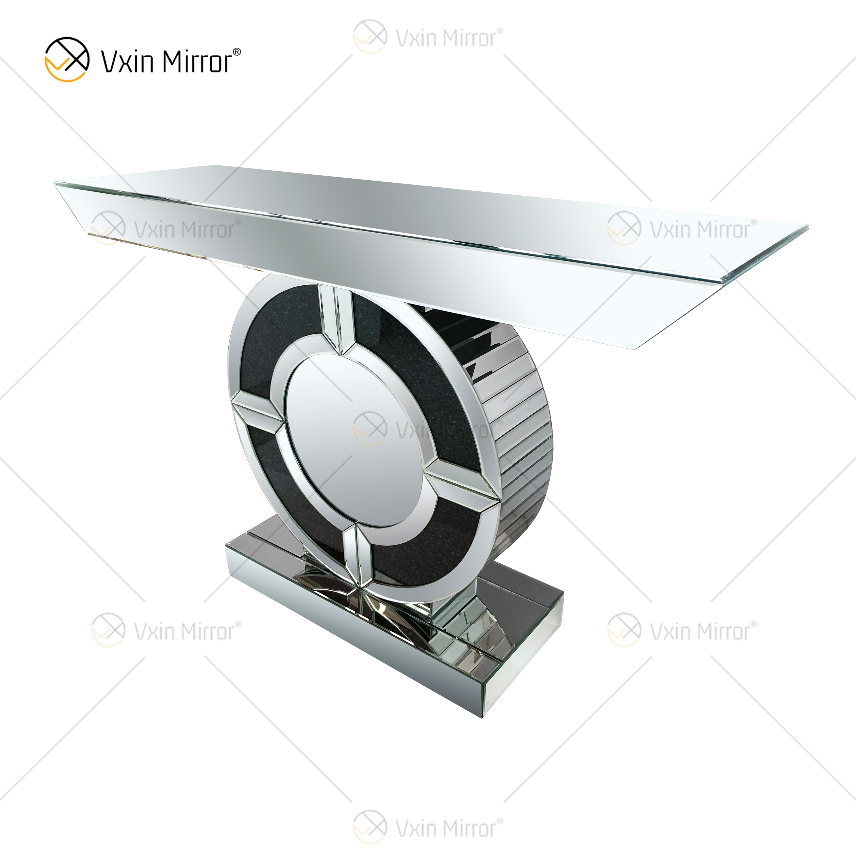 Home Decor WXWF-533 Negro Lujo Diamante triturado Espejo Consola Mesa Salón Muebles