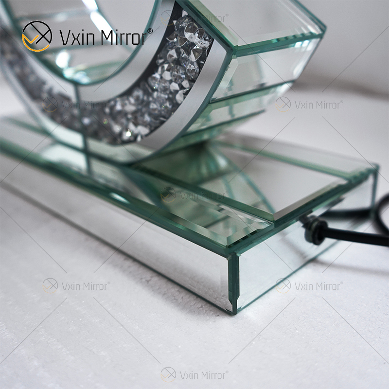 WXTL-02 de estilo moderno, lámpara de mesa en forma de C con espejo de cristal triturado plateado para lámpara de espejo de dormitorio