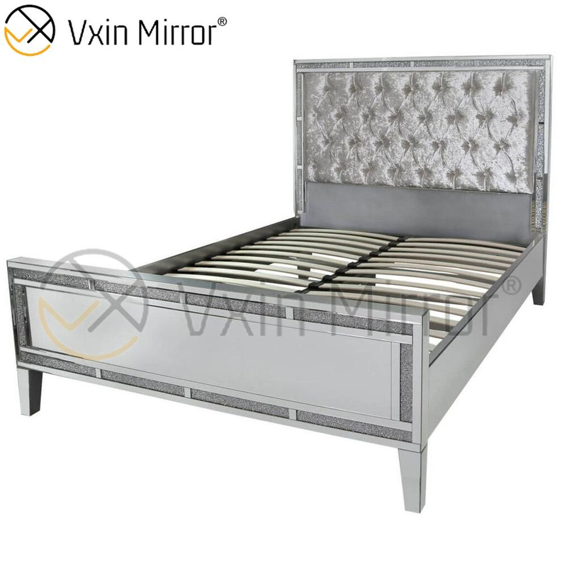 Muebles de espejo WXWF-698 baratos en el dormitorio Cama de estilo moderno con espejo plateado y negro