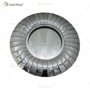 Reloj con espejo WXMC-087 Decoración de pared con flexión plateada Reloj redondo de cristal elegante 3D