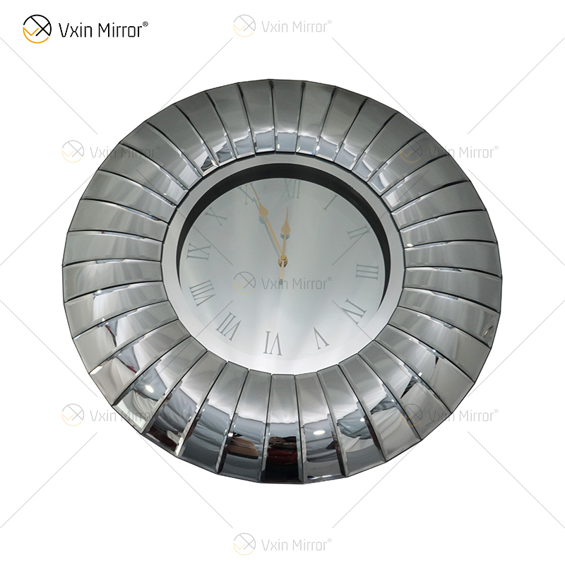 Reloj con espejo WXMC-087 Decoración de pared con flexión plateada Reloj redondo de cristal elegante 3D