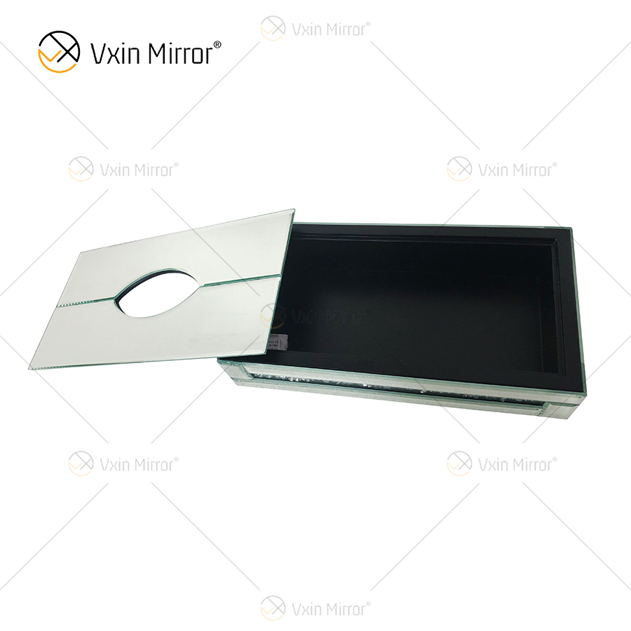 Home Decor WXB-001-2 Caja de pañuelos con espejo de diamante triturado de vidrio plateado