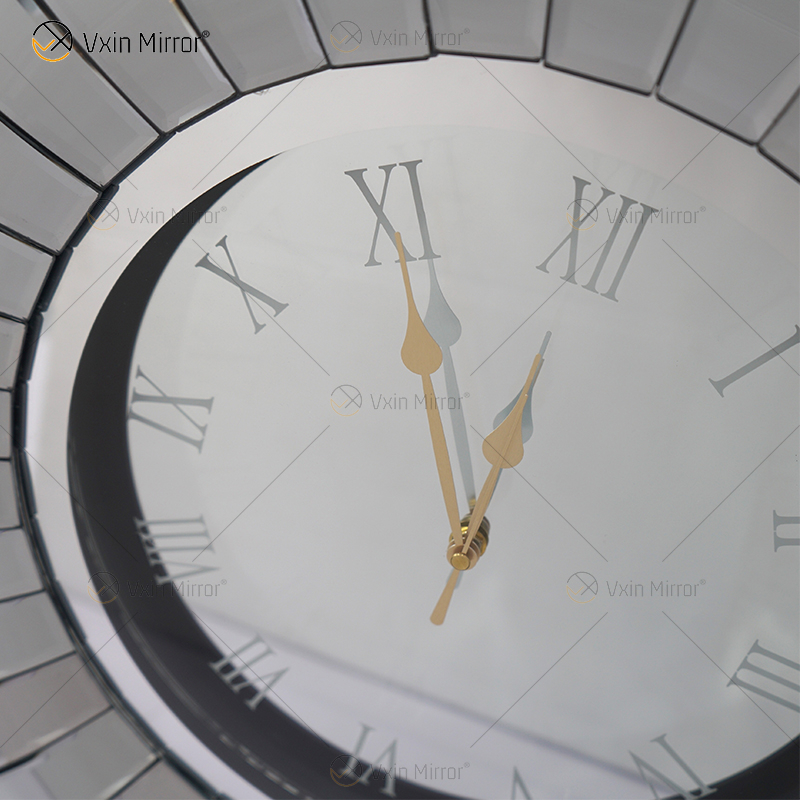 Reloj con espejo WXMC-087 Decoración de pared con flexión plateada Reloj redondo de cristal elegante 3D