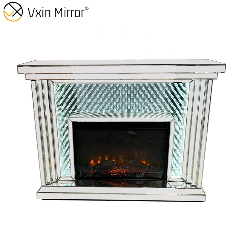 Tunnel Infinity Lights WXWF-1097A Chimenea de espejo de cristal de lujo con luz LED Chimenea eléctrica con espejo para sala de estar