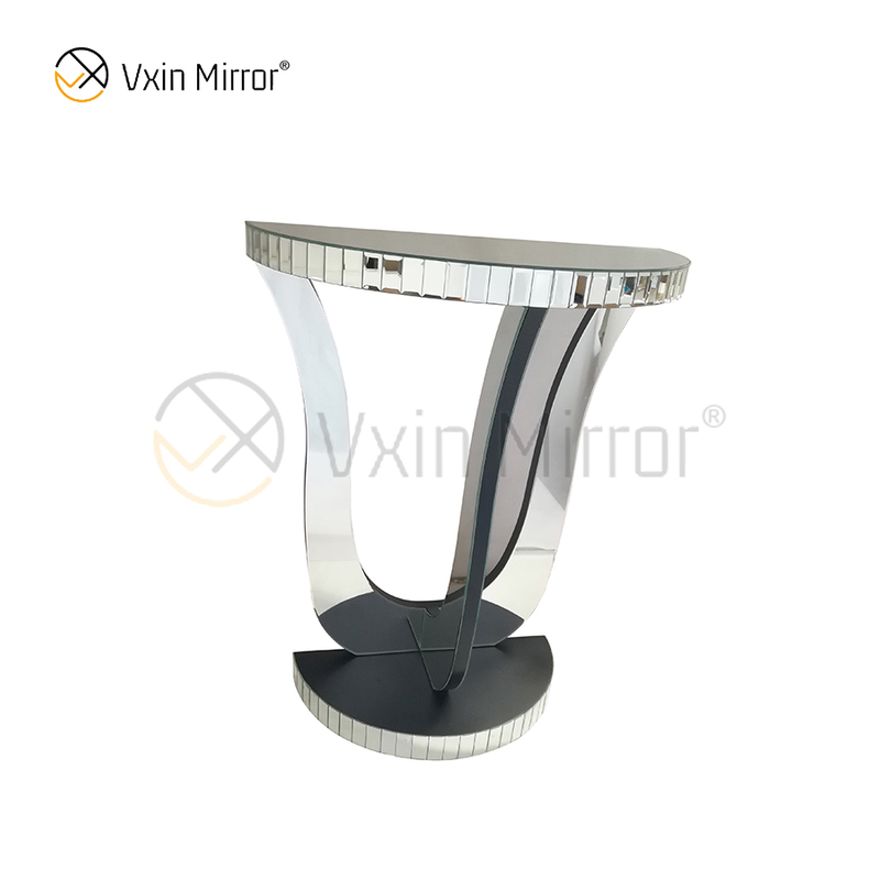 Venta caliente Vxin Mirror WXF-2119 Mesa auxiliar espejada medio ovalada elegante a cuadros