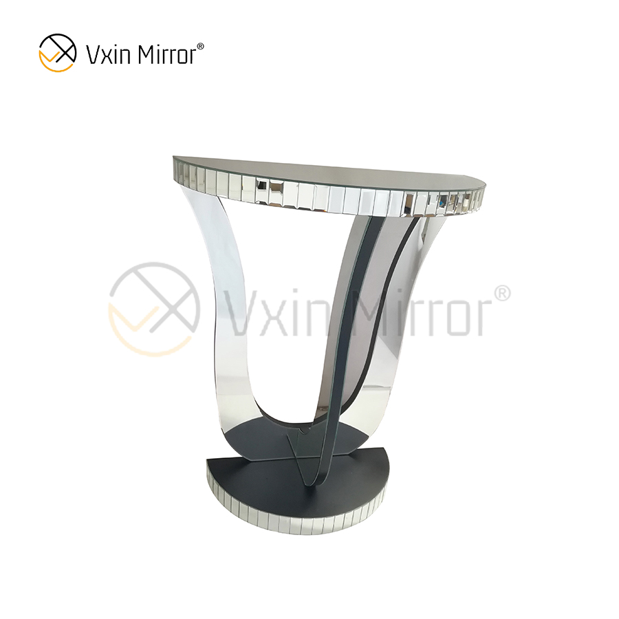 Venta caliente Vxin Mirror WXF-2119 Mesa auxiliar espejada medio ovalada elegante a cuadros