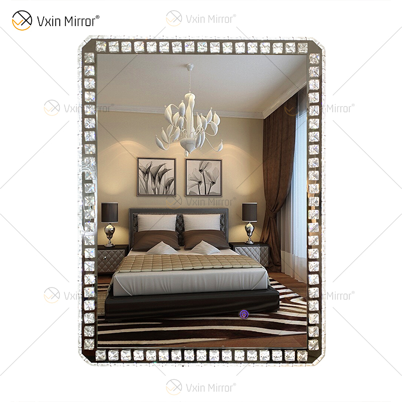 WXDL-119, luz frontal de 3 colores, interruptor de encendido impermeable, marco de cristal de aluminio blanco plateado, espejo de protección ambiental de 4mm